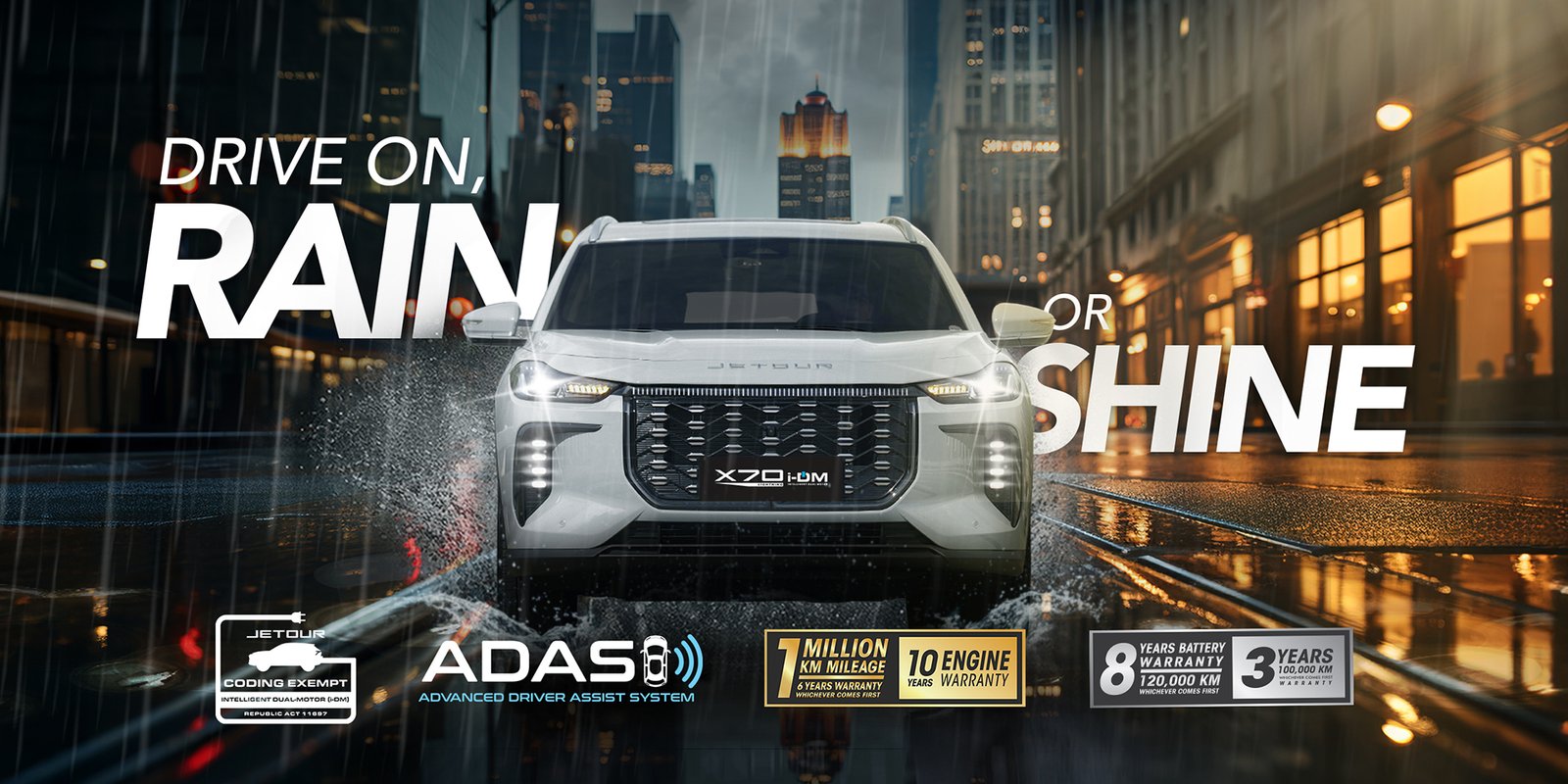 JETOUR SUV confidently driving through rain and sun